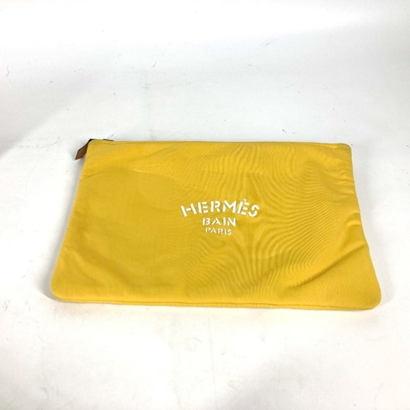 HERMES Neoban MM Pouch Bicolor Clutch Bag Polyamide Men's Women's Yellow - Picture 1 of 13